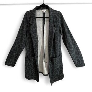 LaRoe Gwen Relaxed Blazer Black Gray Leopard Print Duster open front cardigan M